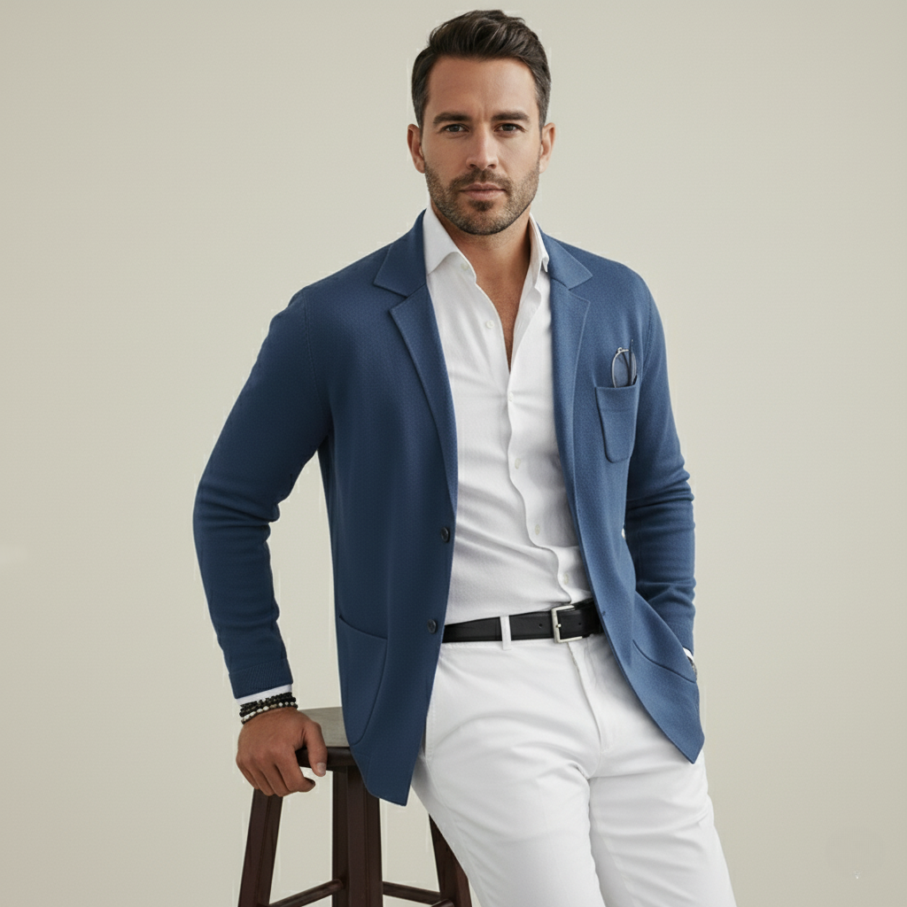 Blazer da uomo elegante con tasche casual a bottoni e colletto con risvolto – Nico