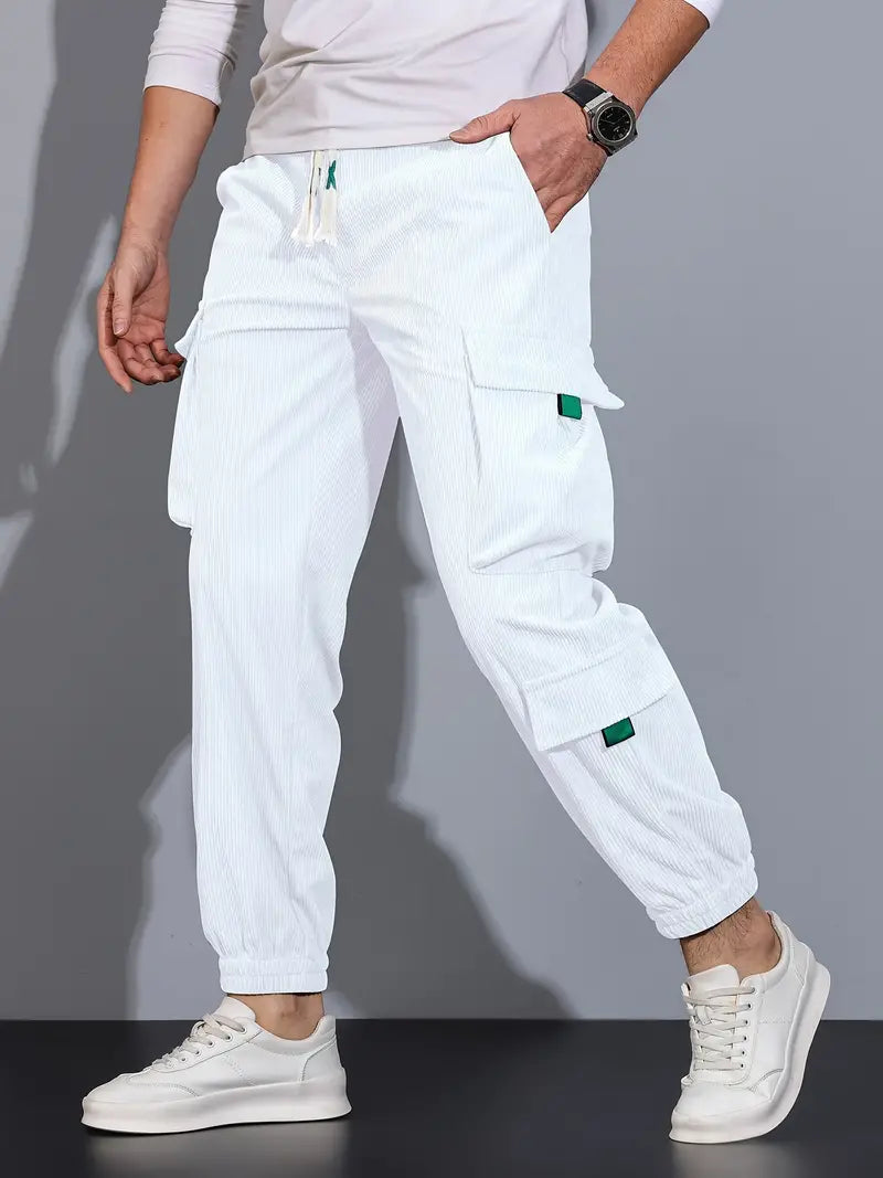 Aldrich - Pantaloni cargo solidi casual da uomo