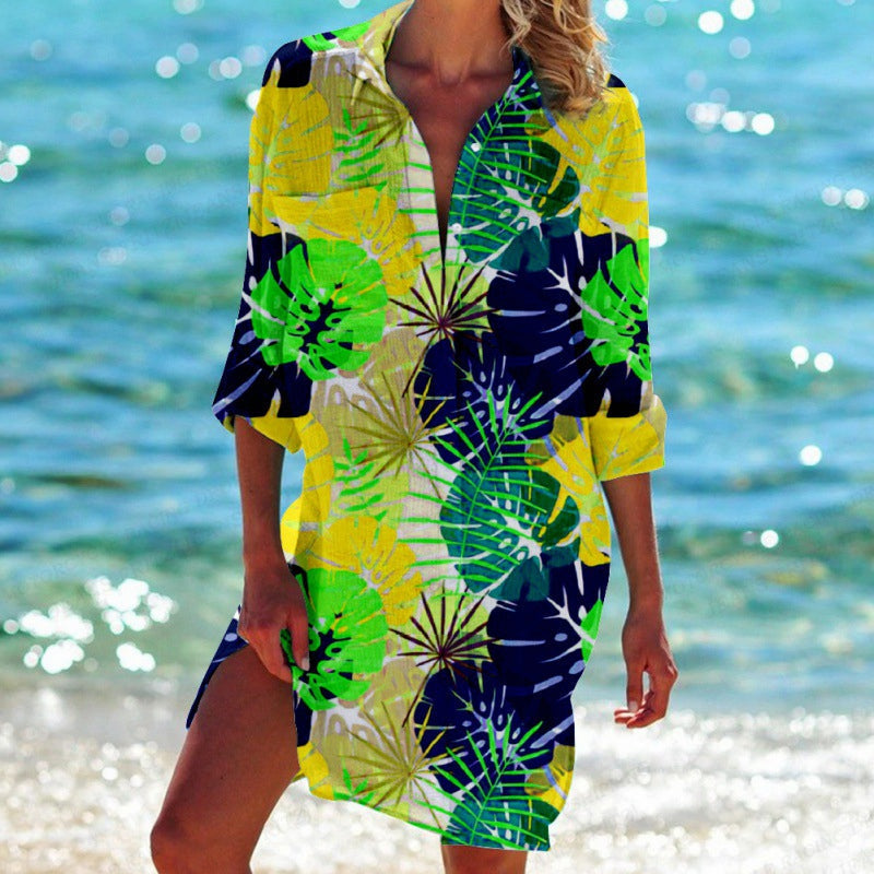 Celia - Abito camicia con stampa tropicale