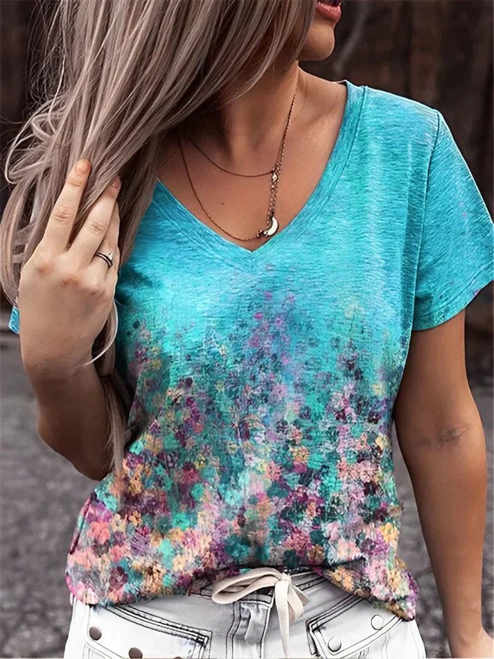 Zosia - T-shirt con scollo a V e stampa floreal