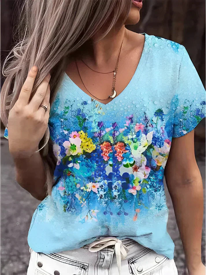 Zosia - T-shirt con scollo a V e stampa floreal
