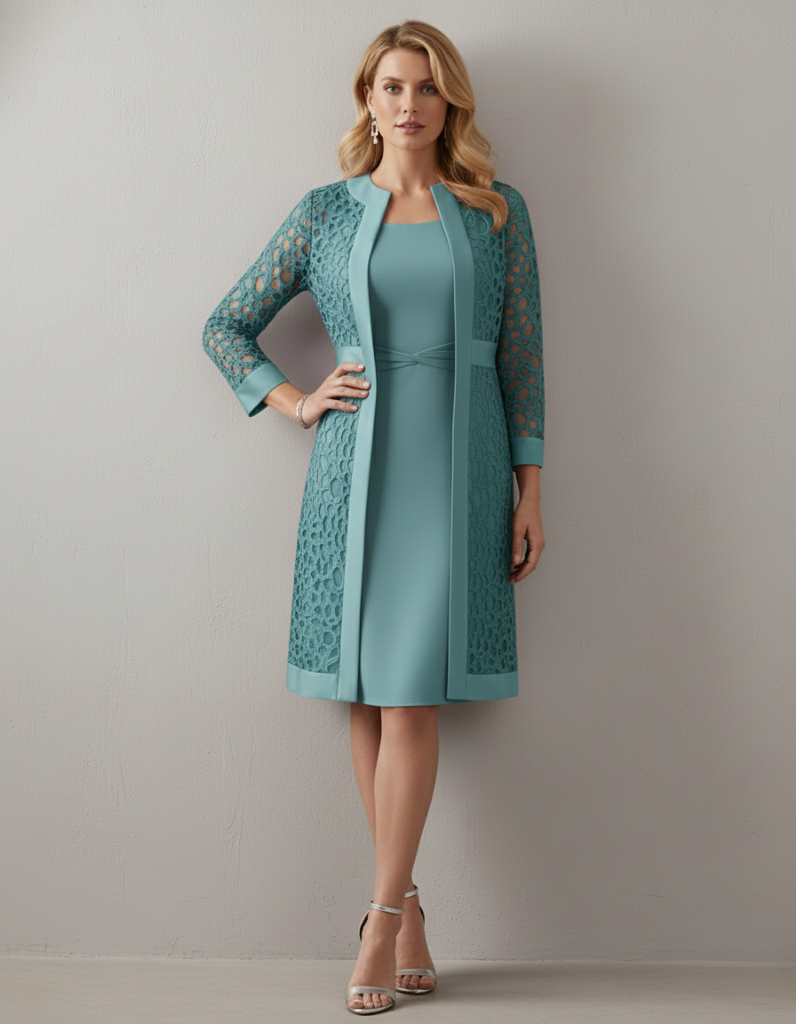 Lucy - Abito cardigan in pizzo da donna in due pezzi