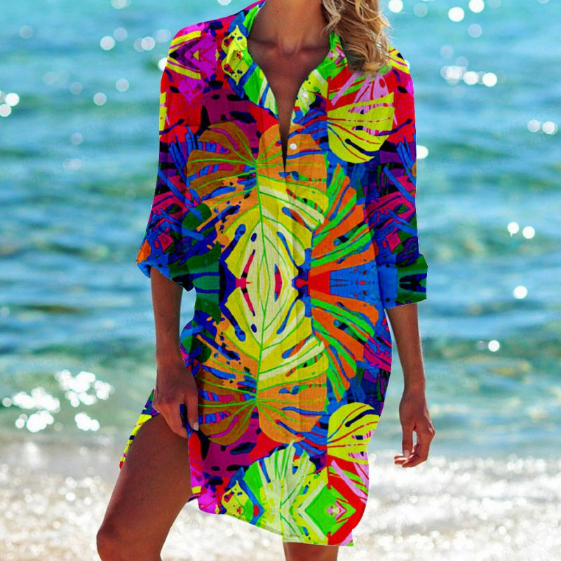 Celia - Abito camicia con stampa tropicale