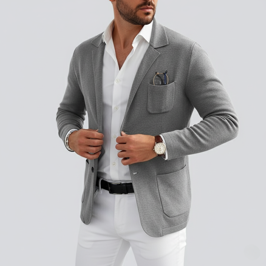 Blazer da uomo elegante con tasche casual a bottoni e colletto con risvolto – Nico