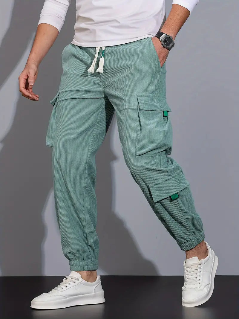 Aldrich - Pantaloni cargo solidi casual da uomo