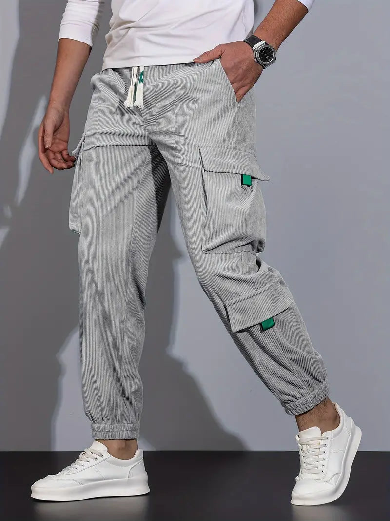 Aldrich - Pantaloni cargo solidi casual da uomo