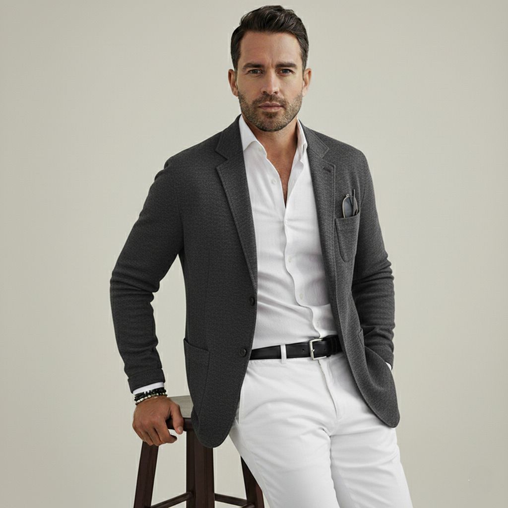 Blazer da uomo elegante con tasche casual a bottoni e colletto con risvolto – Nico
