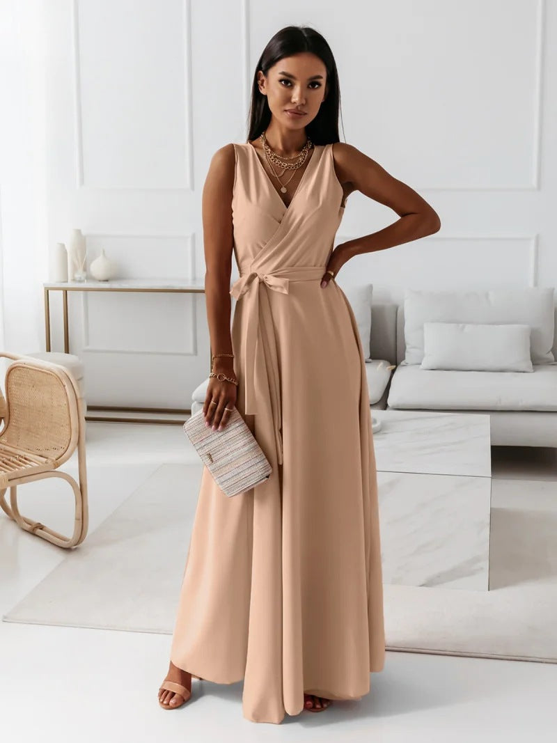 Gretchen - Maxi abito da donna con scollo a V a tinta unit