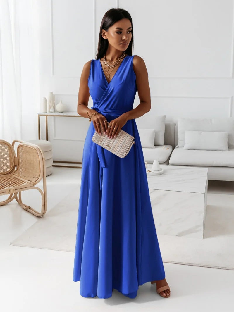 Gretchen - Maxi abito da donna con scollo a V a tinta unit