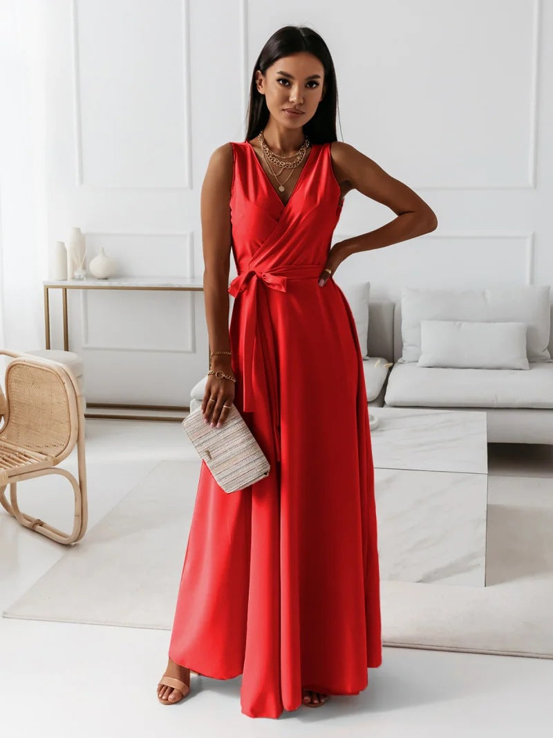 Gretchen - Maxi abito da donna con scollo a V a tinta unit