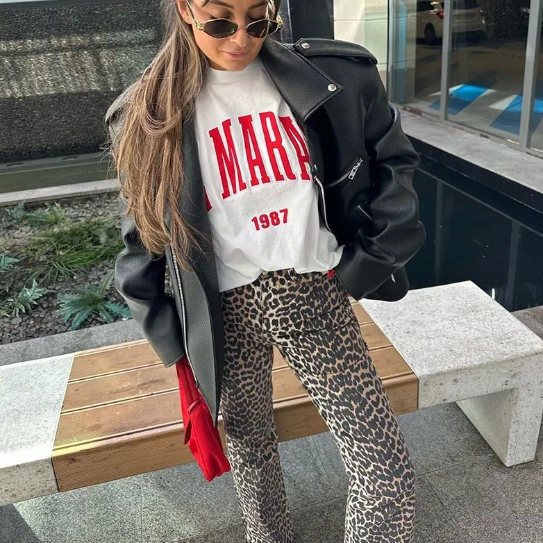 Bonnie - Jeans vintage con stampa leopardo