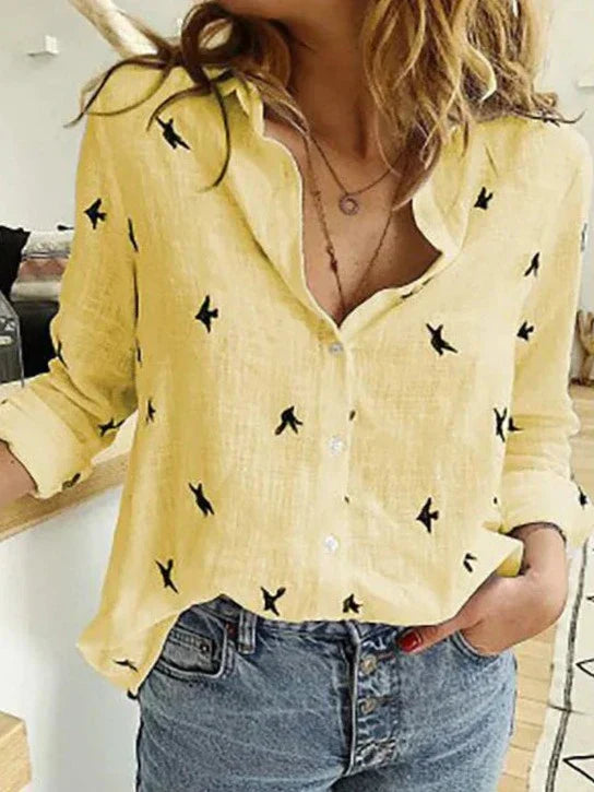 Maelyn - Camicia da donna elegante e casual a maniche lunghe in cotone e lino