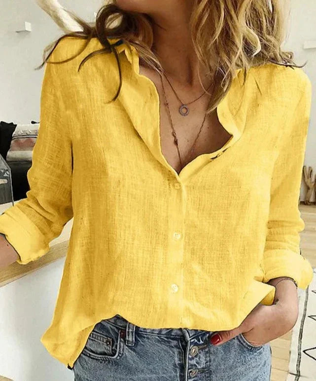 Maelyn - Camicia da donna elegante e casual a maniche lunghe in cotone e lino
