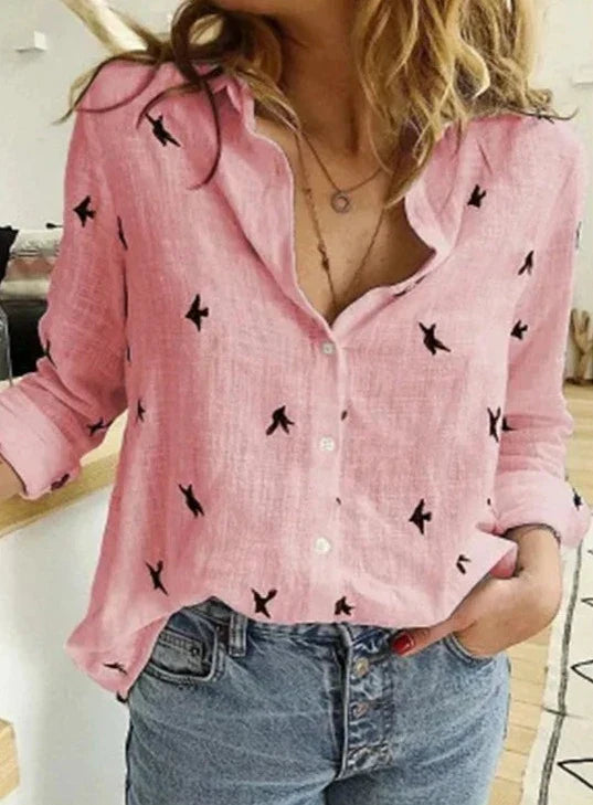 Maelyn - Camicia da donna elegante e casual a maniche lunghe in cotone e lino