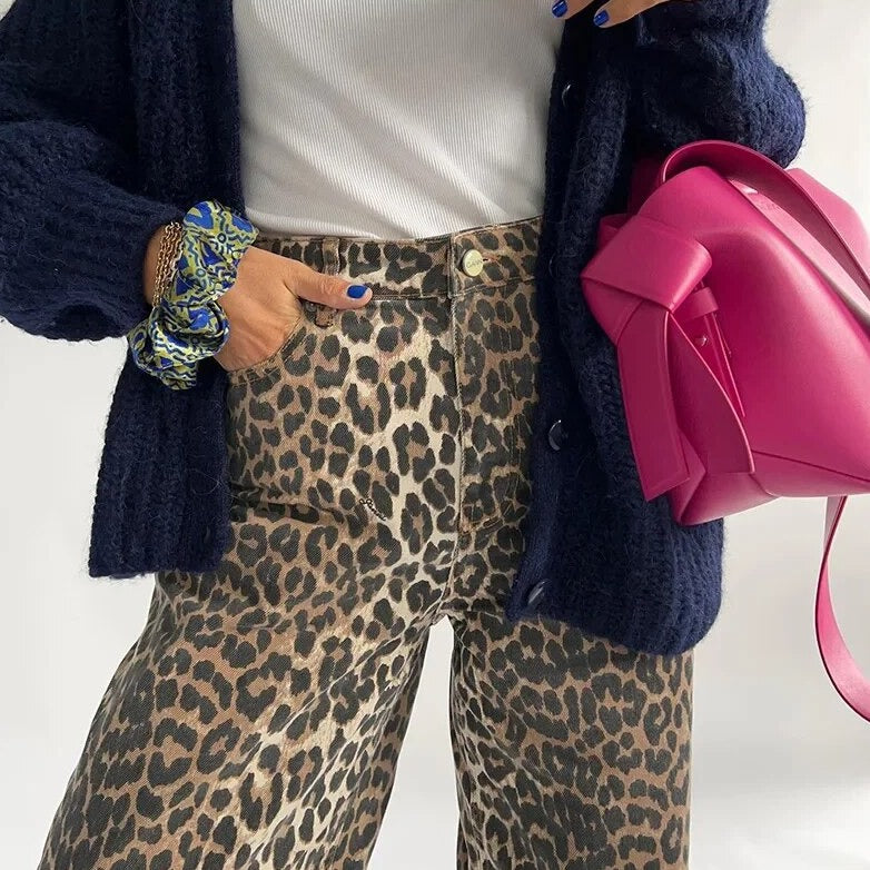 Bonnie - Jeans vintage con stampa leopardo