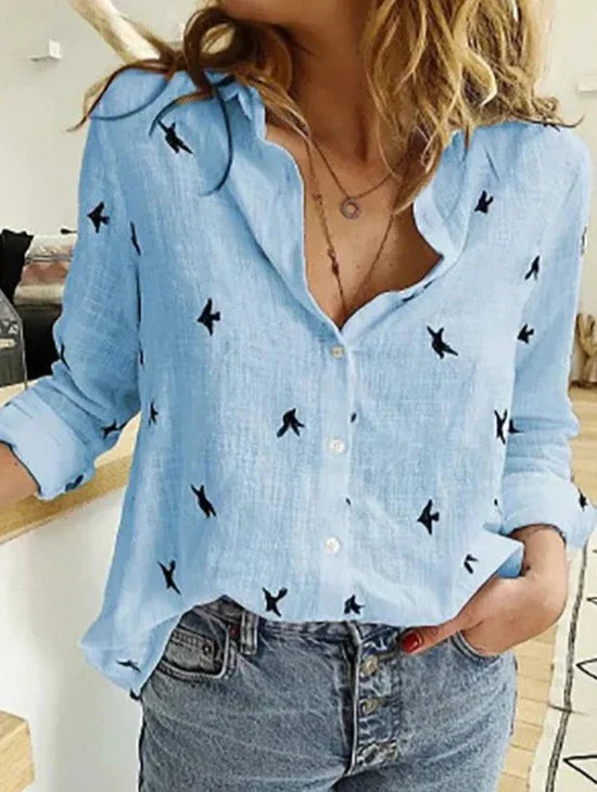 Maelyn - Camicia da donna elegante e casual a maniche lunghe in cotone e lino