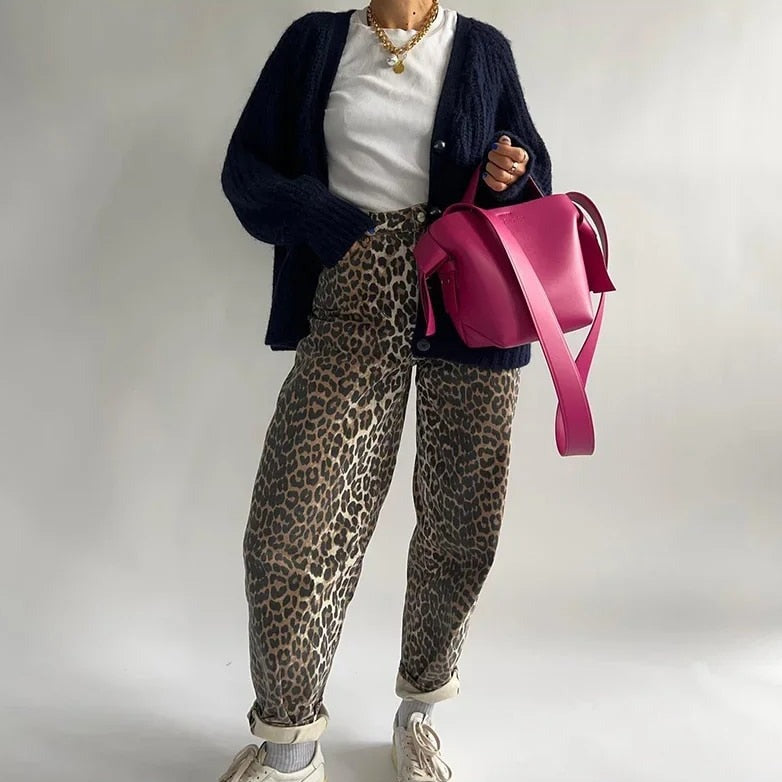 Bonnie - Jeans vintage con stampa leopardo