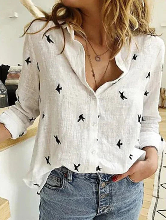 Maelyn - Camicia da donna elegante e casual a maniche lunghe in cotone e lino