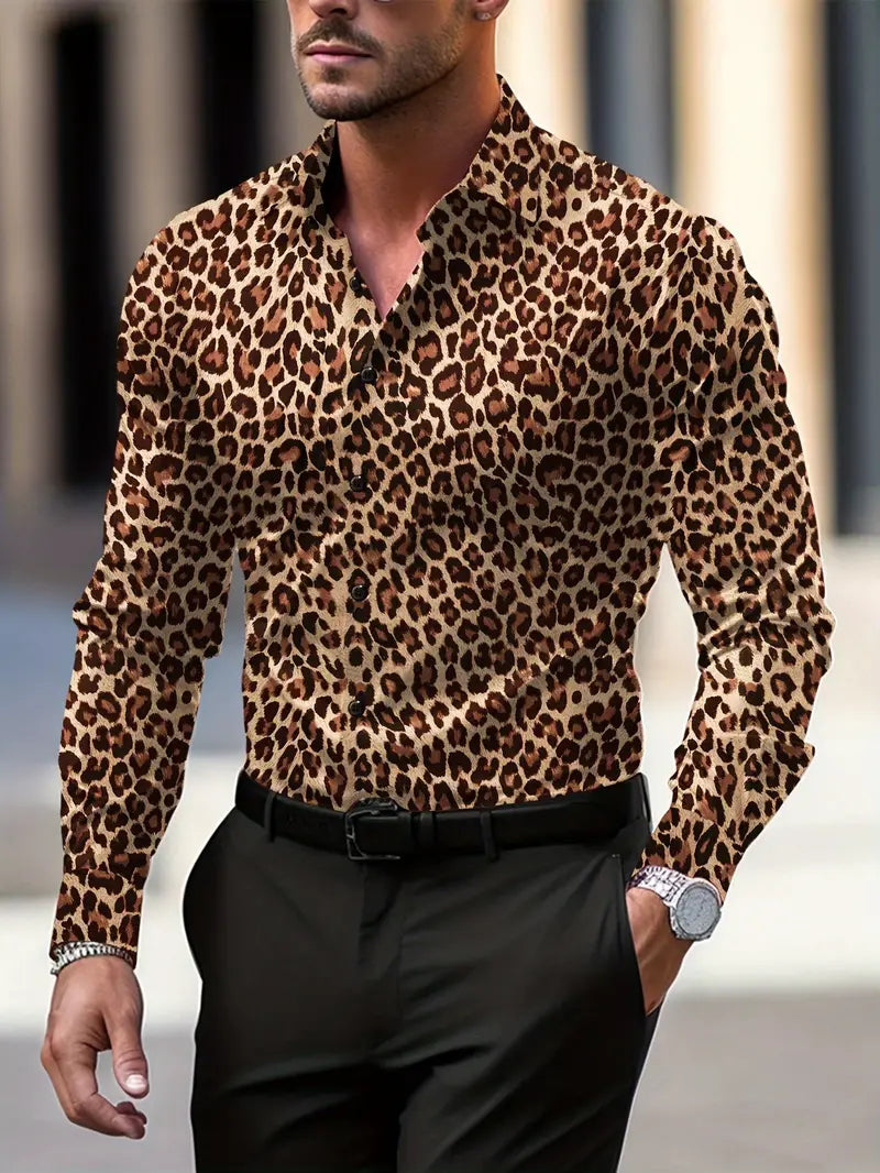 Anthony - Camicia con stampa grafica e motivo leopardato per uomo