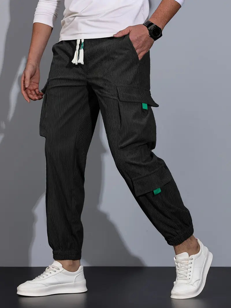 Aldrich - Pantaloni cargo solidi casual da uomo
