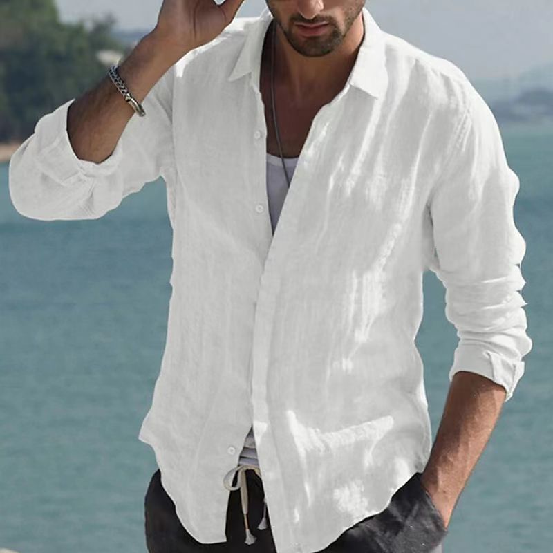 Camicia vintage in lino tinta unita con colletto risvoltato – Jam