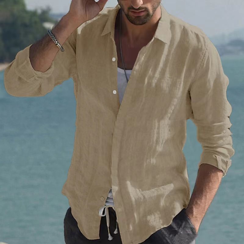 Camicia vintage in lino tinta unita con colletto risvoltato – Jam