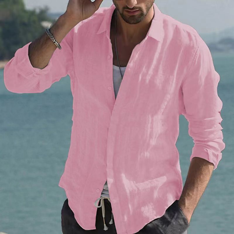 Camicia vintage in lino tinta unita con colletto risvoltato – Jam