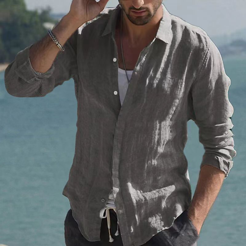 Camicia vintage in lino tinta unita con colletto risvoltato – Jam