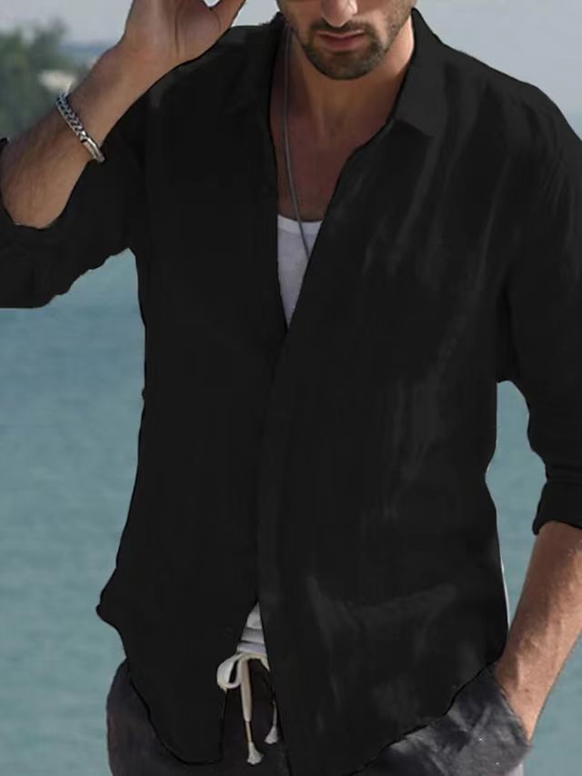 Camicia vintage in lino tinta unita con colletto risvoltato – Jam