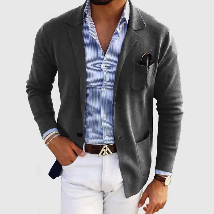 Blazer da uomo elegante con tasche casual a bottoni e colletto con risvolto – Nico