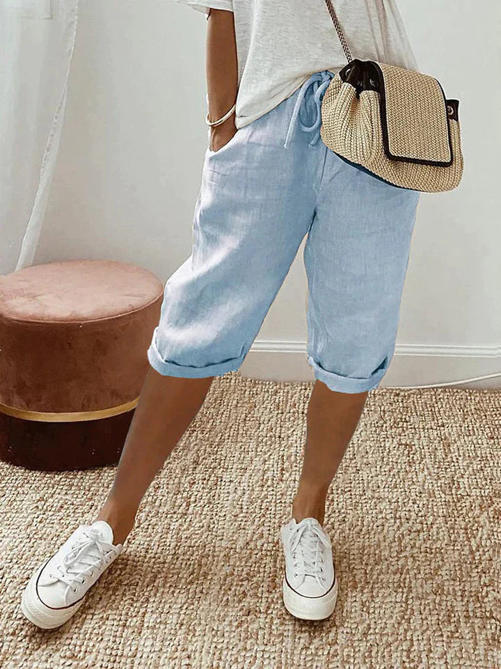 Adriada - Pantaloncini da donna in cotone e lino