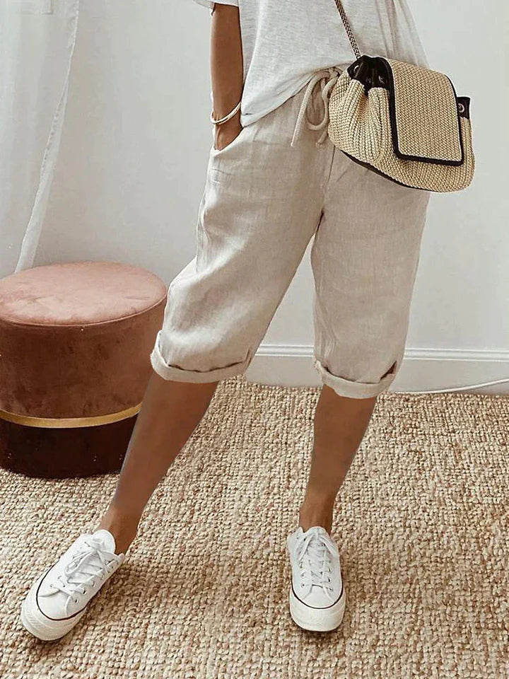 Adriada - Pantaloncini da donna in cotone e lino