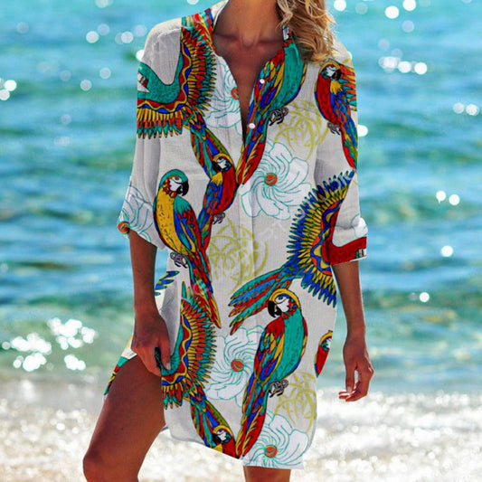 Celia - Abito camicia con stampa tropicale