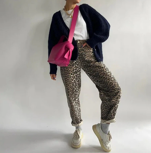 Chandra - Jeans vintage con stampa leopardo