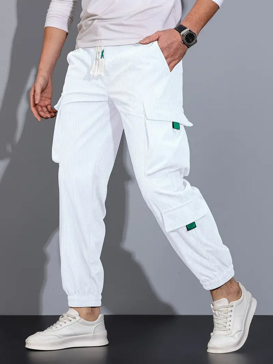 Aldrich - Pantaloni cargo solidi casual da uomo