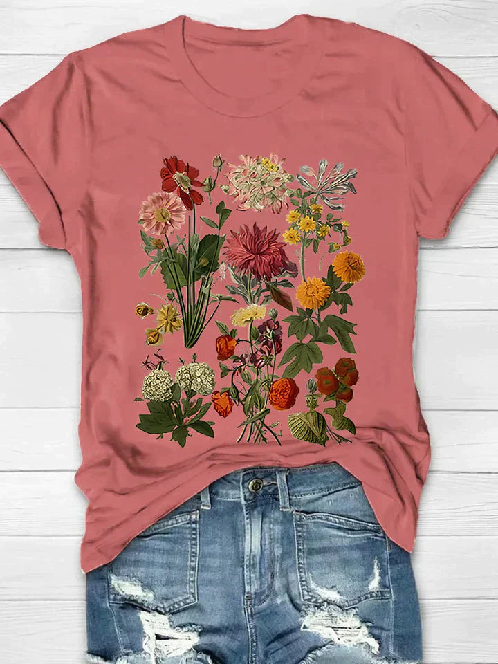 Lorelei - T-shirt vintage con stampa floreale da donna