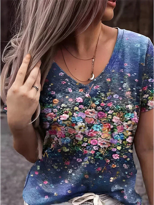 Zosia - T-shirt con scollo a V e stampa floreal