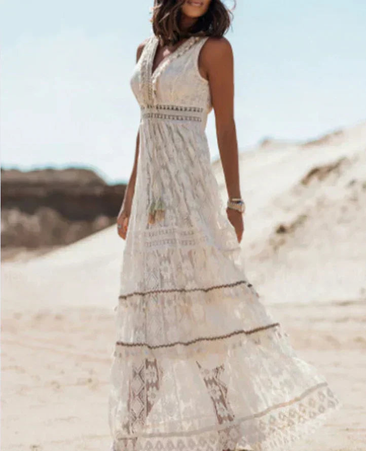 Reba - Abito in pizzo boho senza maniche