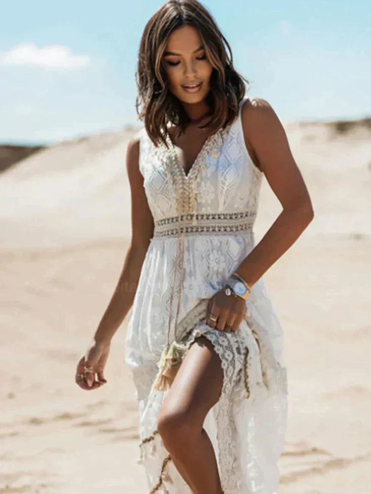 Reba - Abito in pizzo boho senza maniche