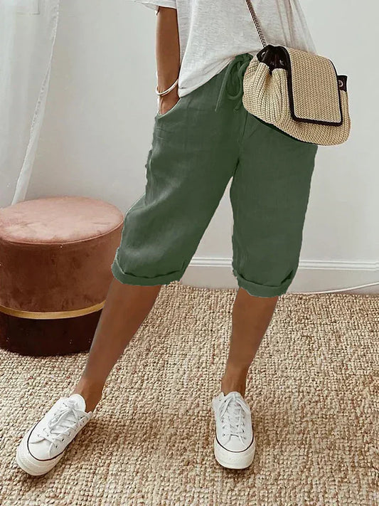 Adriada - Pantaloncini da donna in cotone e lino