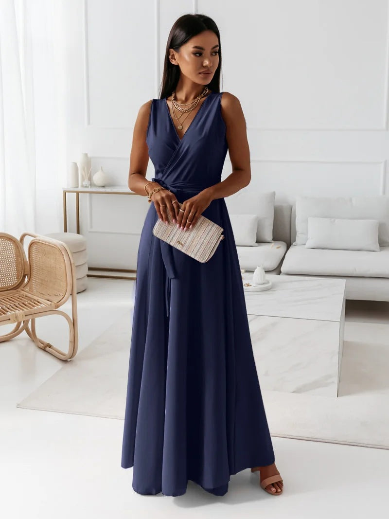 Gretchen - Maxi abito da donna con scollo a V a tinta unit