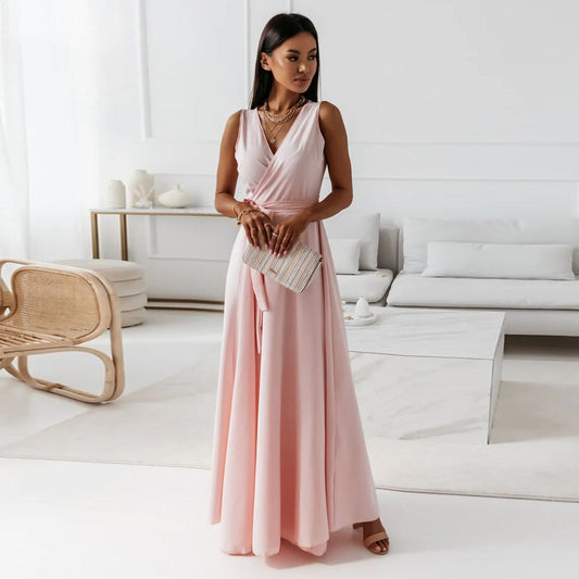 Gretchen - Maxi abito da donna con scollo a V a tinta unit