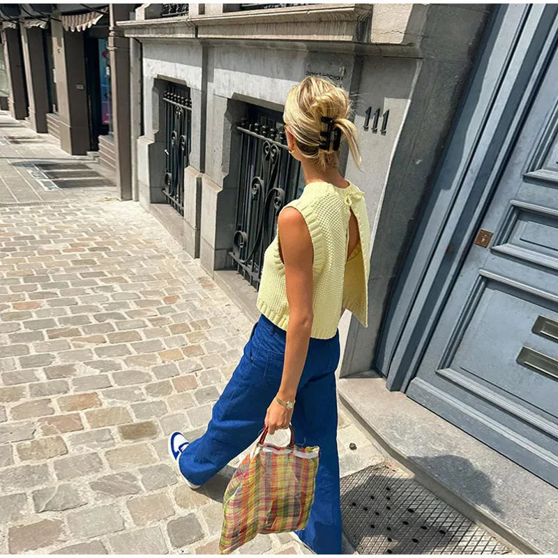 Leona - Top in maglia senza schienale con chiusura a lacci