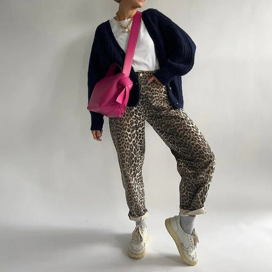 Bonnie - Jeans vintage con stampa leopardo