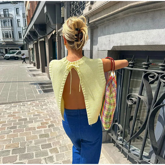 Leona - Top in maglia senza schienale con chiusura a lacci