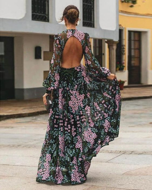 Belinda - Maxi abito vintage floreale senza schienale