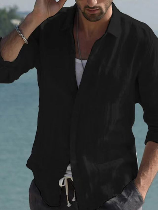 Camicia vintage in lino tinta unita con colletto risvoltato – Jam