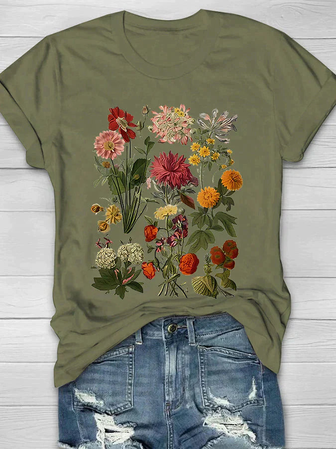 Lorelei - T-shirt vintage con stampa floreale da donna