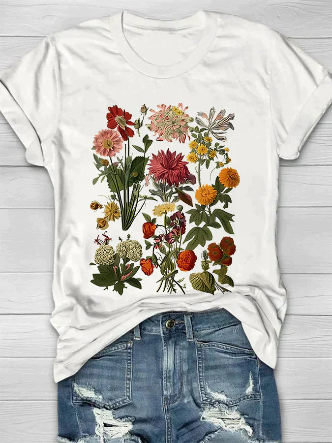 Lorelei - T-shirt vintage con stampa floreale da donna
